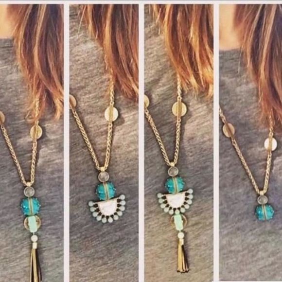EUC Stella & Dot Totem Tassel Necklace Turquoise Gold - Picture 5 of 13